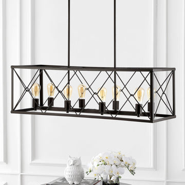 Galax 39" 8-Light Adjustable Iron Farmhouse Industrial LED Dimmable Pendant - JONATHAN Y